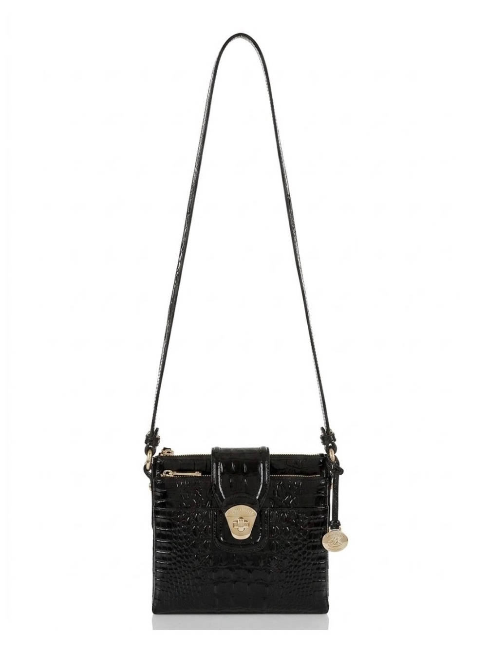 Brahmin Mojito Black Croc-Embossed Leather Crossbody with Gold Hardware - Picture 3 of 13